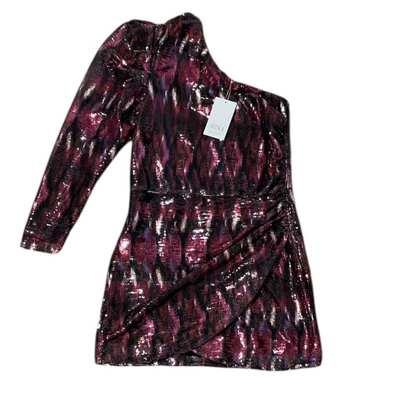 Misa Los Angeles Nova Mini Dress‎ Women’s Size Small Fuchsia Ikat Sequin Pink - Picture 2 of 10